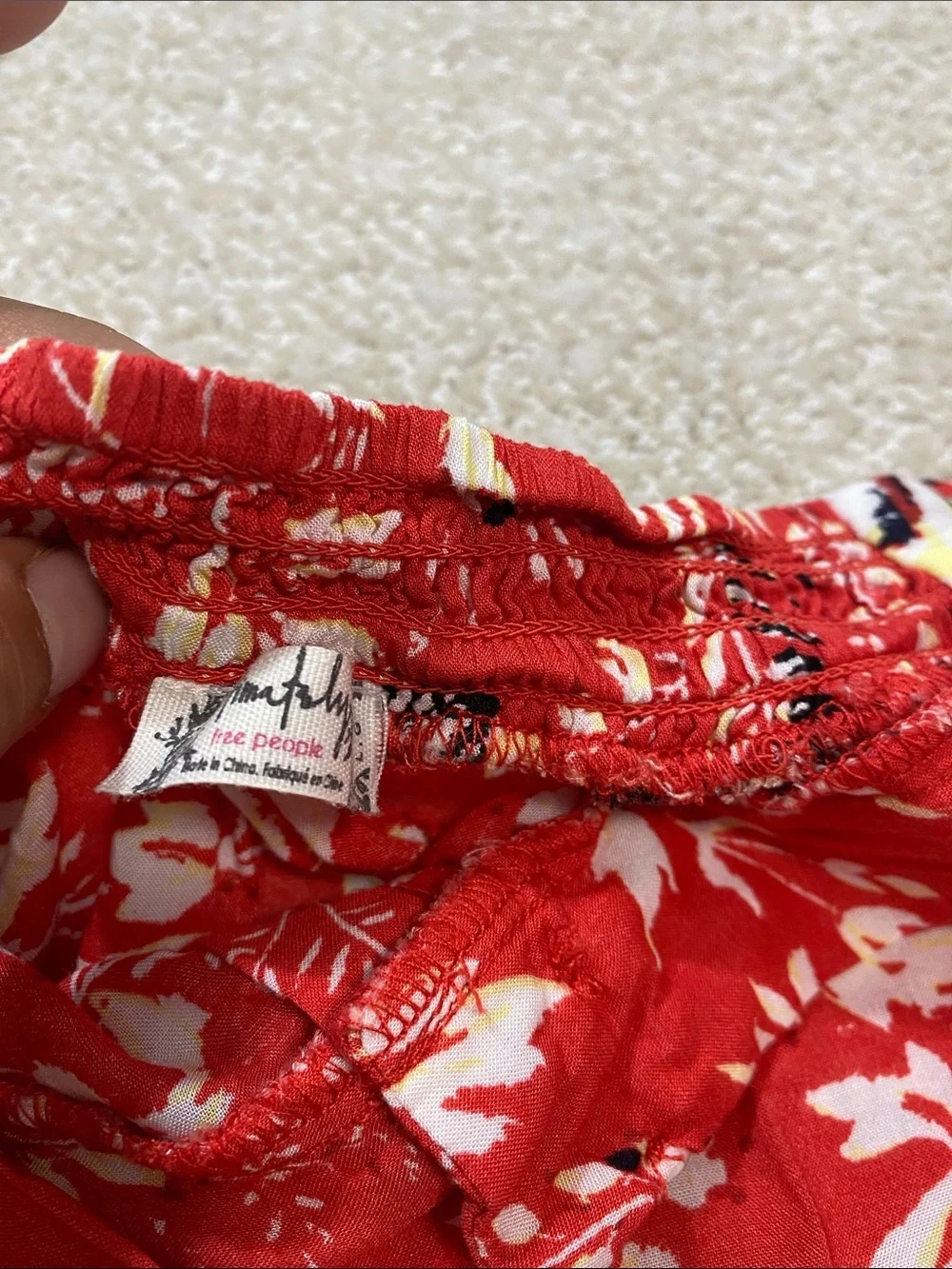 Free People Red Floral Midi Skirt with Front Slit Size L 100 Viscose